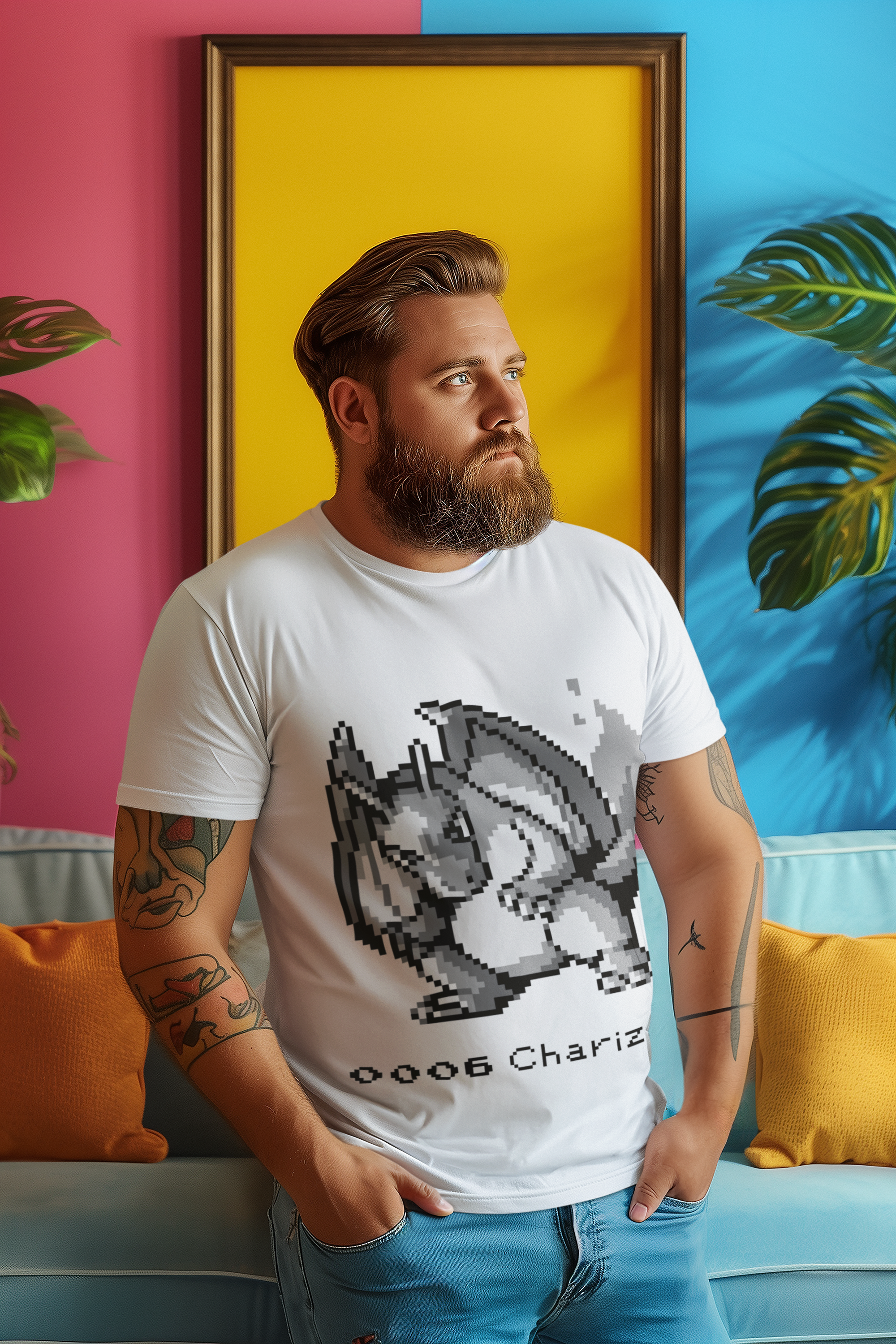 Red & Blue Sprites - PKMN010 - Playera Cuello Redondo