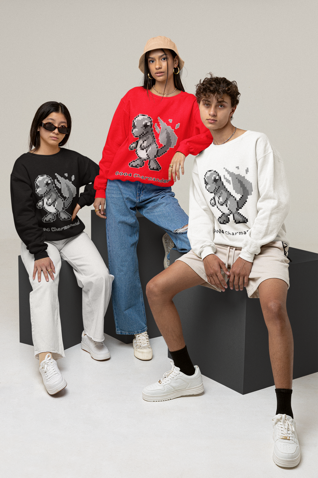 Red & Blue Sprites - PKMN005 - Sudadera Juvenil Cuello Redondo (8 - 14 años)