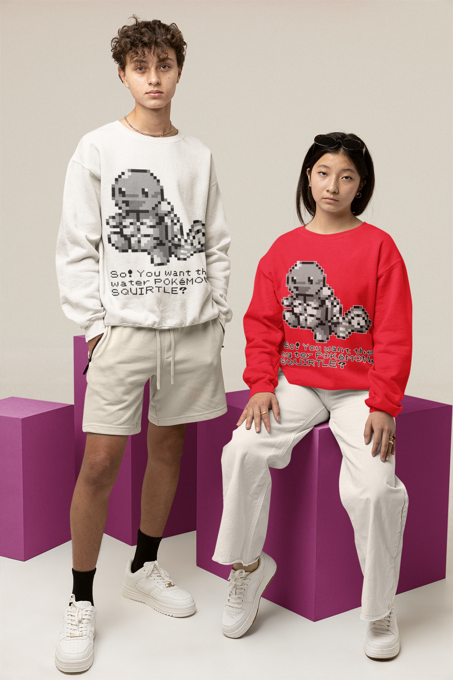 Red & Blue Sprites - So! - PKMN019 - Sudadera Juvenil Cuello Redondo (8 - 14 años)