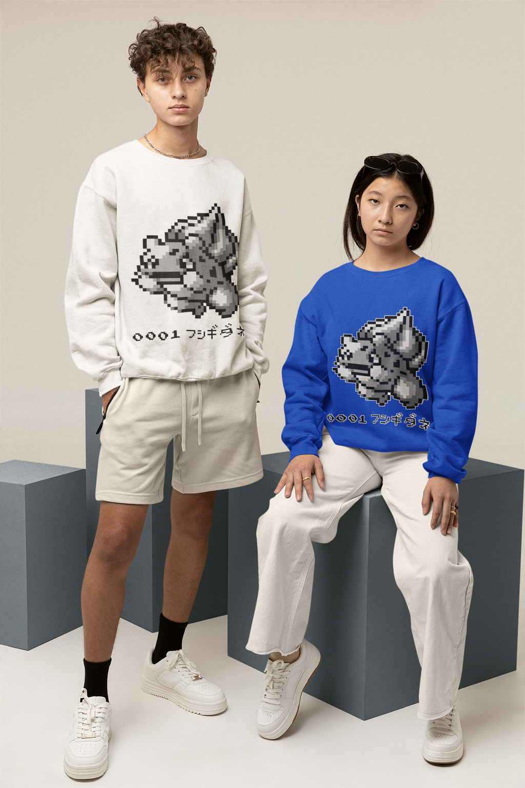 Red & Blue Sprites - PKMN001 - Sudadera Juvenil Cuello Redondo (8 - 14 años)