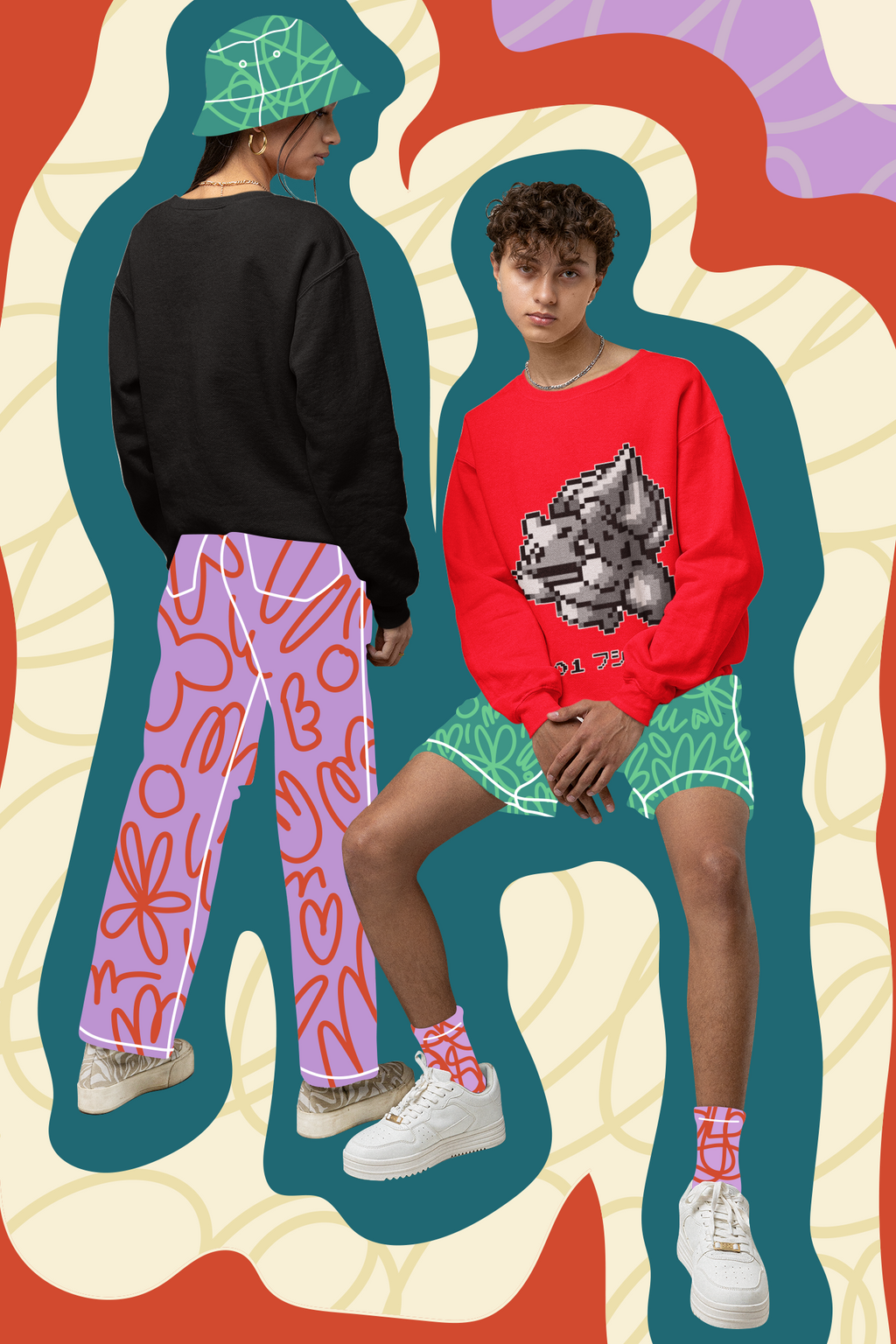 Red & Blue Sprites - PKMN001 - Sudadera Juvenil Cuello Redondo (8 - 14 años)