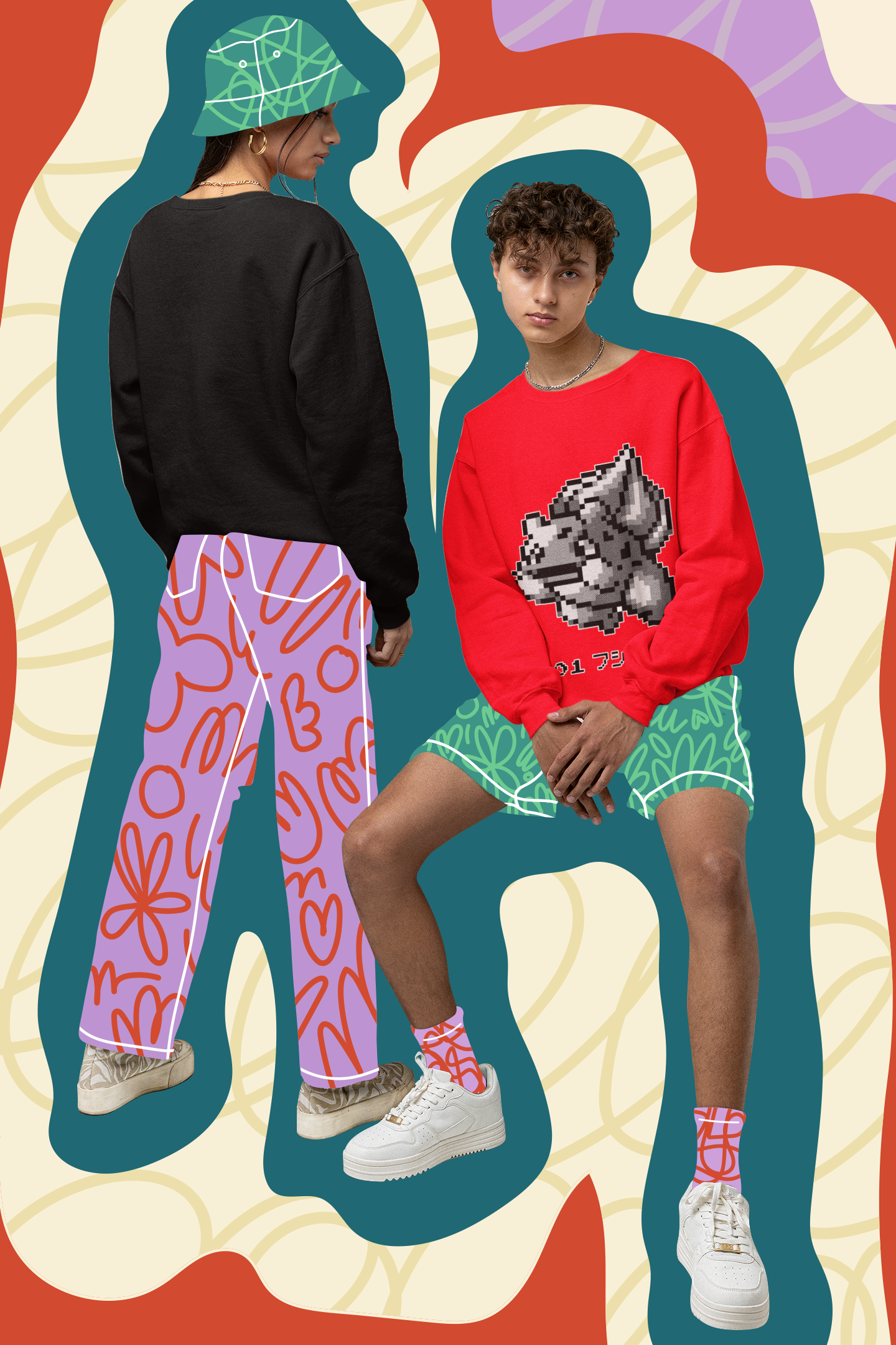 Red & Blue Sprites - PKMN001 - Sudadera Juvenil Cuello Redondo (8 - 14 años)